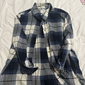 H&M Navy and Cream Checkered Shirt